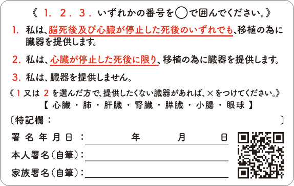 臓器提供意思カード 裏